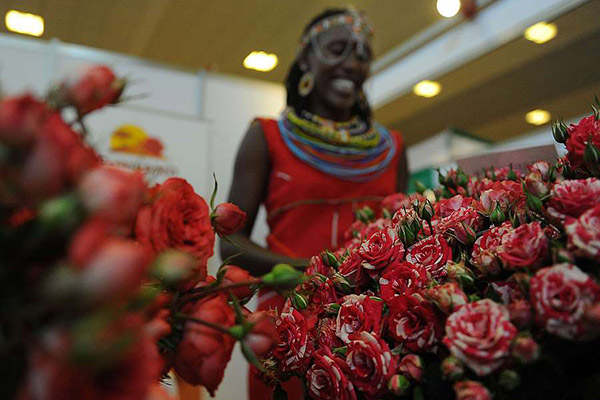 A maasai lady smiling in front of roses